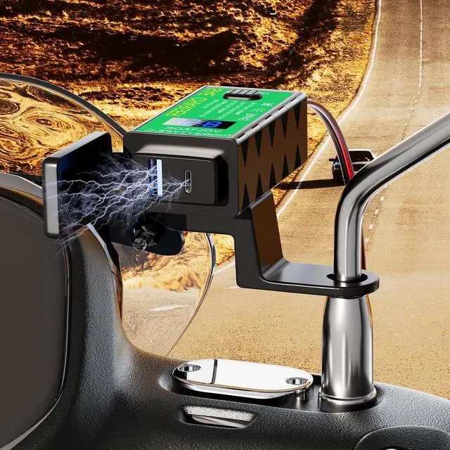 Alt view image 4 of 7 - Dual Fast Charging Motorcycle Charger, YONHAN USB-C PD + USB-A QC3.0 SAE Power Adapter, Waterproof Motorcycle Power Outlet with LED Voltage Display & ON/OFF Switch