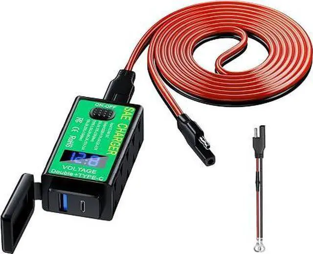 Main image of Dual Fast Charging Motorcycle Charger, YONHAN USB-C PD + USB-A QC3.0 SAE Power Adapter, Waterproof Motorcycle Power Outlet with LED Voltage Display & ON/OFF Switch