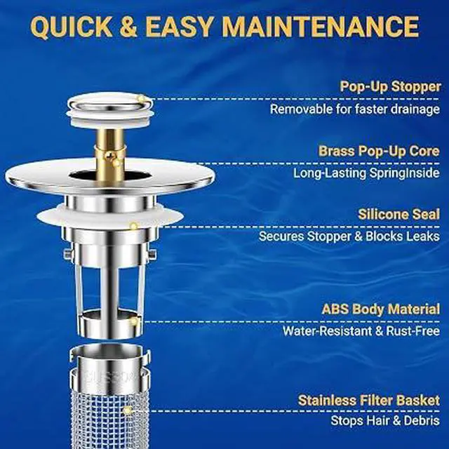Alt view image 4 of 6 - Universal Pop-Up Sink Stopper Strainer, 2PCS 304 Stainless Steel Hair Catcher Drain Filter for Bathroom Shower Bathtub