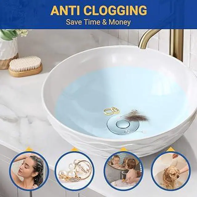 Alt view image 6 of 6 - Universal Pop-Up Sink Stopper Strainer, 2PCS 304 Stainless Steel Hair Catcher Drain Filter for Bathroom Shower Bathtub