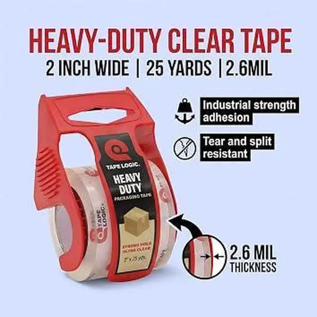 Alt view image 2 of 6 - Heavy Duty Packing Tape with Dispenser, 2.6 Mil Thick Clear Industrial Adhesive Tape, Waterproof Tear Resistant Shipping Tape for Moving Boxes