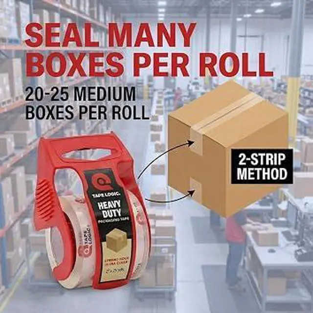 Alt view image 5 of 6 - Heavy Duty Packing Tape with Dispenser, 2.6 Mil Thick Clear Industrial Adhesive Tape, Waterproof Tear Resistant Shipping Tape for Moving Boxes
