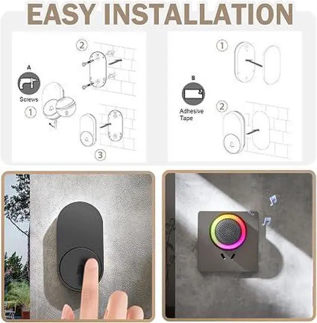 Alt view image 5 of 6 - IP66 Waterproof Wireless Doorbell, 760FT Long Range Door Bell with 59 Chimes LED Flash & Mute Mode
