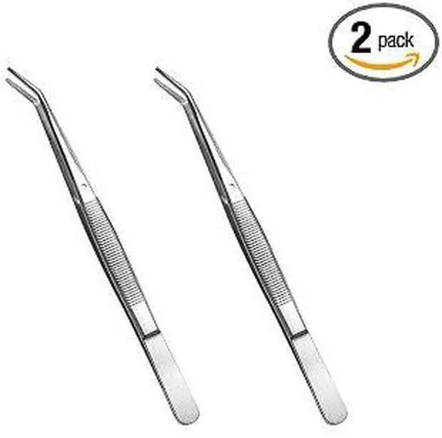Main image of Curved Serrated Stainless Steel Tweezers 2 Pack, Anti-Slip Precision Multipurpose Forceps for Sewing, Crafting, Repairs, Gardening and Household Use