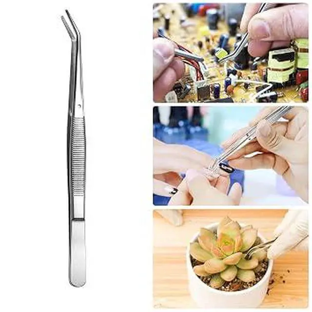 Alt view image 5 of 6 - Curved Serrated Stainless Steel Tweezers 2 Pack, Anti-Slip Precision Multipurpose Forceps for Sewing, Crafting, Repairs, Gardening and Household Use