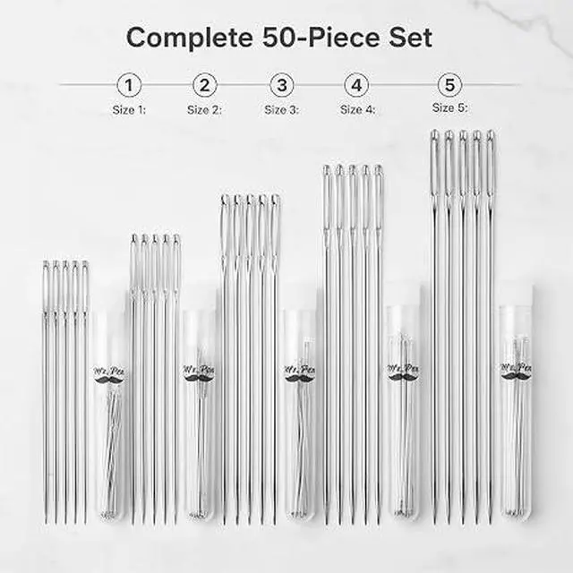 Alt view image 2 of 7 - 50 Pack Large Eye Sewing Needles, 5 Assorted Sizes Easy Thread Steel Needles Set for Hand Sewing & Embroidery