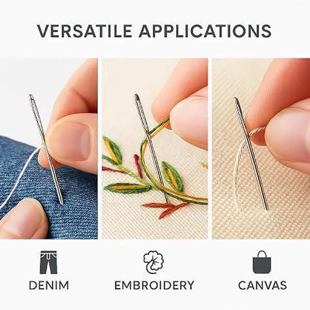 Alt view image 6 of 7 - 50 Pack Large Eye Sewing Needles, 5 Assorted Sizes Easy Thread Steel Needles Set for Hand Sewing & Embroidery