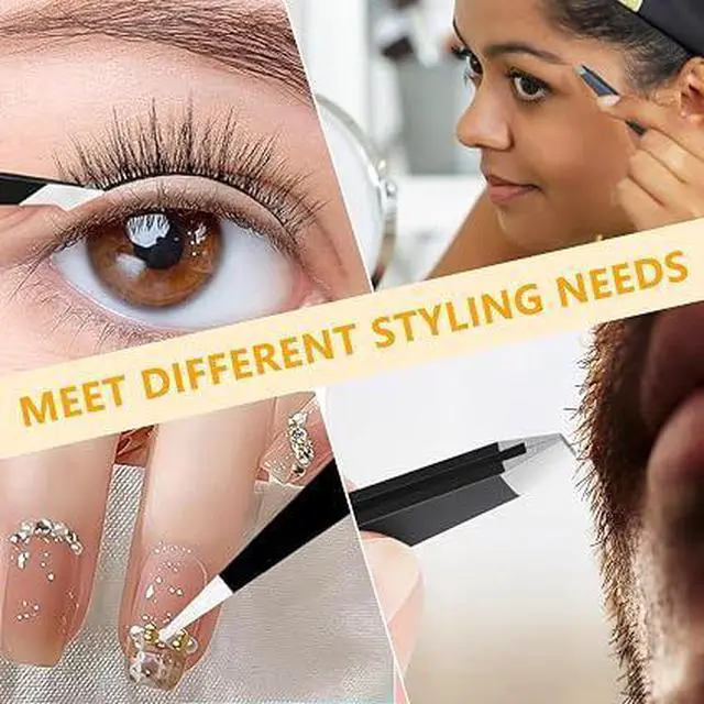 Alt view image 4 of 6 - 4PCS Stainless Steel Precision Tweezers Set, Slanted Tip Eyebrow Tweezers for Hair Removal, Craft and Home Use