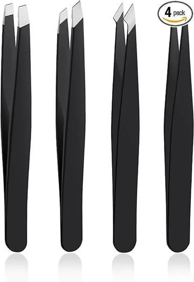 Main image of 4PCS Stainless Steel Precision Tweezers Set, Slanted Tip Eyebrow Tweezers for Hair Removal, Craft and Home Use