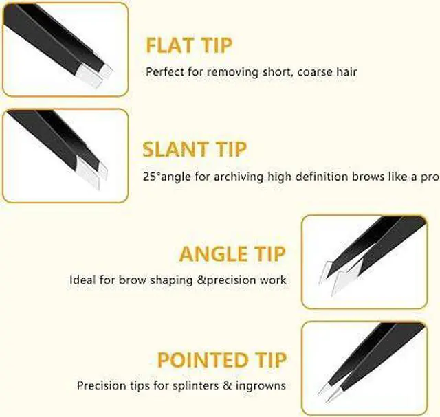 Alt view image 2 of 6 - 4PCS Stainless Steel Precision Tweezers Set, Slanted Tip Eyebrow Tweezers for Hair Removal, Craft and Home Use