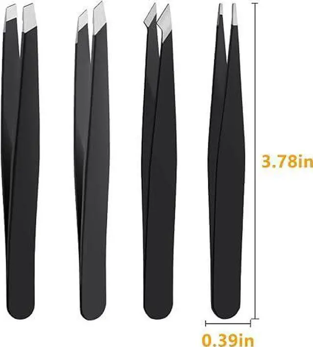 Alt view image 5 of 6 - 4PCS Stainless Steel Precision Tweezers Set, Slanted Tip Eyebrow Tweezers for Hair Removal, Craft and Home Use