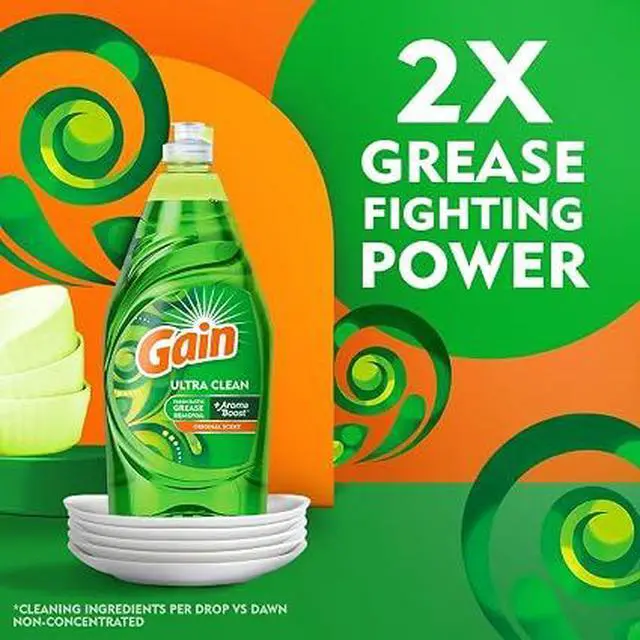 Alt view image 4 of 7 - 38 fl oz Gain Ultra Dishwashing Liquid, Original Scent Powerful Grease Removal Dish Soap, Concentrated Household Kitchen Cleaning Soap