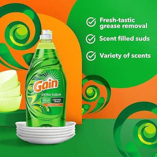 Alt view image 7 of 7 - 38 fl oz Gain Ultra Dishwashing Liquid, Original Scent Powerful Grease Removal Dish Soap, Concentrated Household Kitchen Cleaning Soap