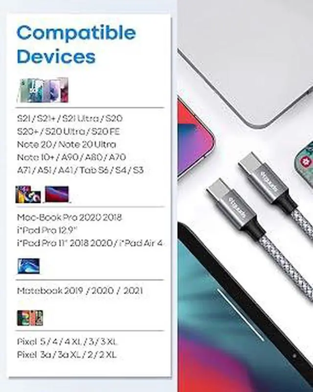 Alt view image 4 of 5 - etguuds 2Pack 2ft USBC to USBC Cable,60W PD Fast Charging Braided Charging Cord for iPhone 1517, Samsung, MacBook