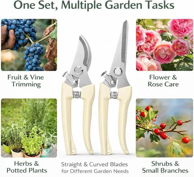 Alt view image 6 of 6 - 2 Pack Straight & Curved Pruning Shears, Ultra Sharp Stainless Steel Garden Shears for Gardening Trimming