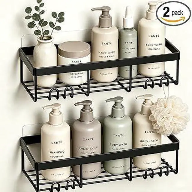 Main image of Moforoco 2-Pack Shower Caddy, Self-Adhesive Rustproof Bathroom Shelf Wall Mount Storage Organizer