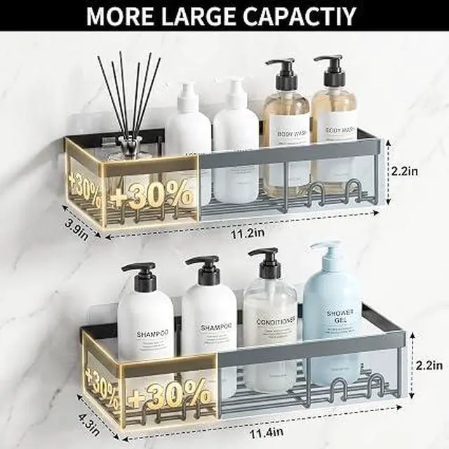 Alt view image 5 of 5 - Moforoco 2-Pack Shower Caddy, Self-Adhesive Rustproof Bathroom Shelf Wall Mount Storage Organizer