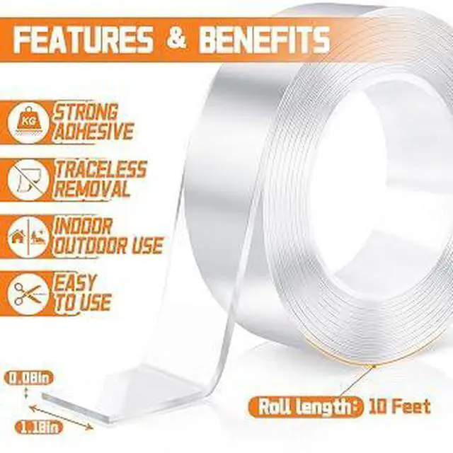 Alt view image 5 of 5 - Heavy Duty Removable Double Sided Tape, Washable Reusable No Residue Mounting Tape for Home Decor