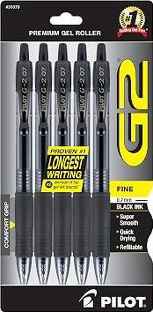 Main image of PILOT G2 0.7mm Fine Point Gel Pens, 5 Pack Black Smooth Refillable Writing Pens