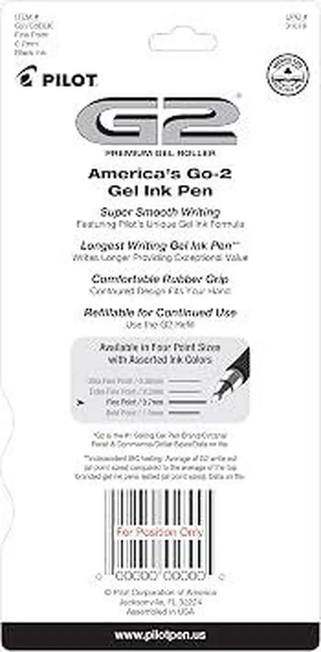 Alt view image 4 of 5 - PILOT G2 0.7mm Fine Point Gel Pens, 5 Pack Black Smooth Refillable Writing Pens