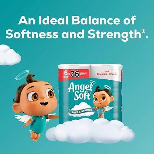 Alt view image 2 of 5 - Angel Soft Super Mega Toilet Paper, 6 Rolls = 36 Regular Rolls, 2-Ply Soft Strong Bathroom Tissue