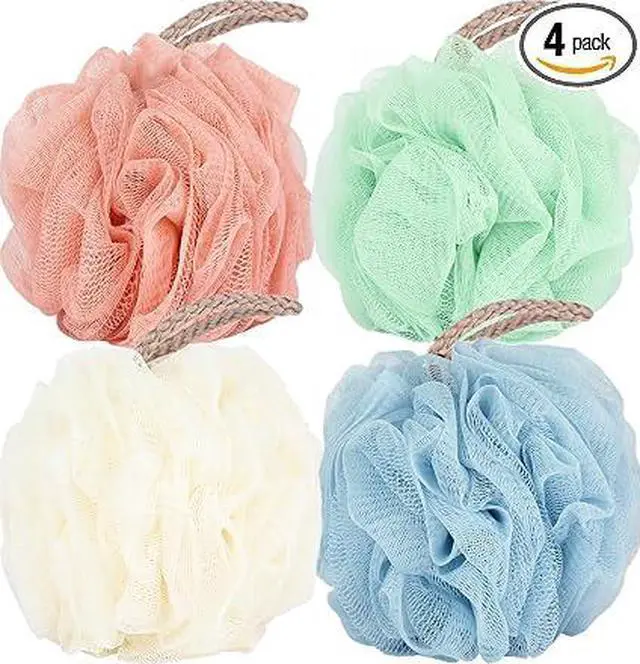 Main image of 4 Pack Soft Loofah Bath Sponges, Durable Exfoliating Shower Body Scrubbers