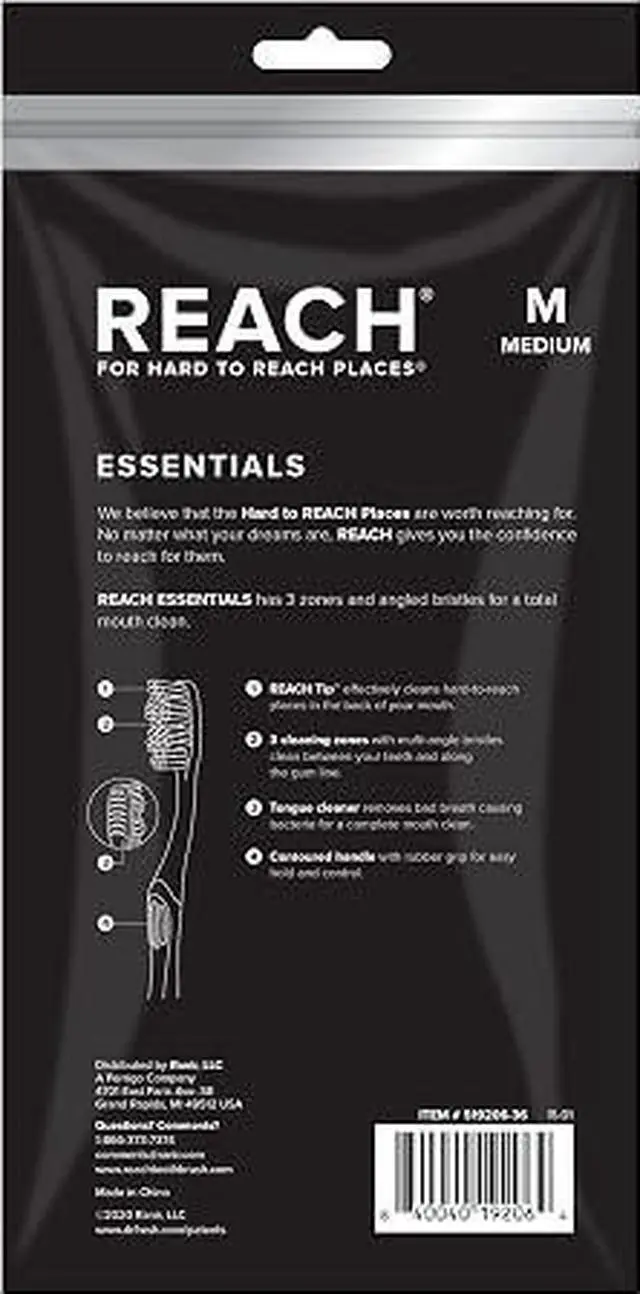Alt view image 5 of 5 - 1. Reach Essentials Medium Toothbrushes, 6 Count Family Toothbrush with Travel Covers