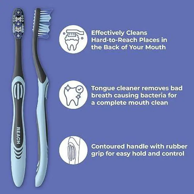 Alt view image 4 of 5 - 1. Reach Essentials Medium Toothbrushes, 6 Count Family Toothbrush with Travel Covers