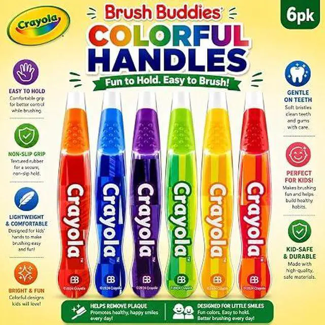 Alt view image 2 of 5 - Brush Buddies Crayola Kids Toothbrush Set, 6 Pack Soft Bristle Toddler Toothbrush Age 2+