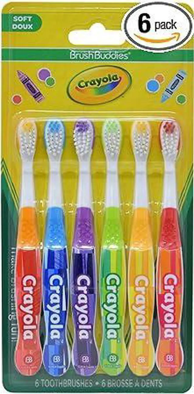 Main image of Brush Buddies Crayola Kids Toothbrush Set, 6 Pack Soft Bristle Toddler Toothbrush Age 2+