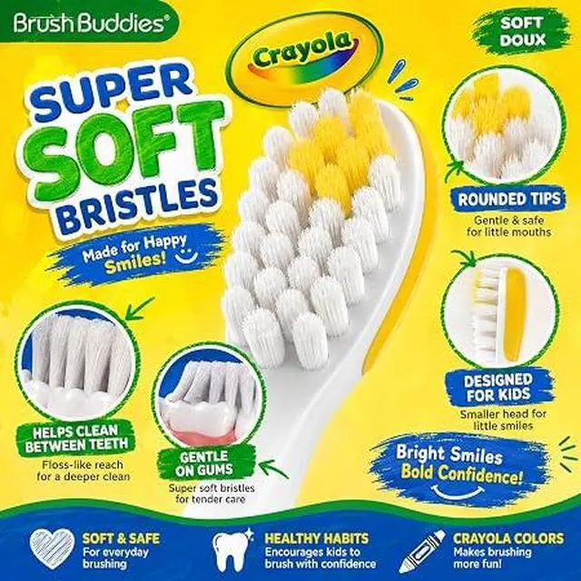 Alt view image 5 of 5 - Brush Buddies Crayola Kids Toothbrush Set, 6 Pack Soft Bristle Toddler Toothbrush Age 2+