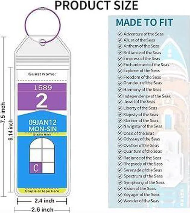 Alt view image 4 of 6 - Narrow Cruise Luggage Tag Holders 5Pack for Royal Caribbean & Celebrity, Waterproof Clear Sleeves with Color Steel Loops