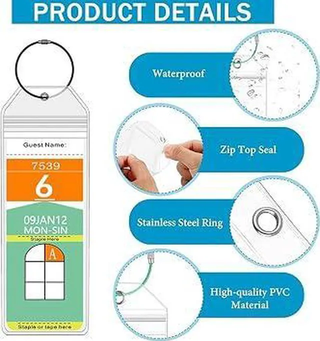 Alt view image 5 of 6 - Narrow Cruise Luggage Tag Holders 5Pack for Royal Caribbean & Celebrity, Waterproof Clear Sleeves with Color Steel Loops