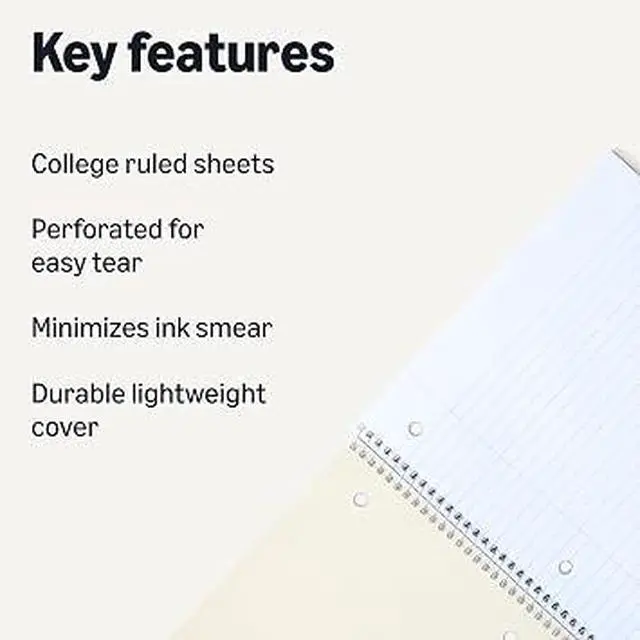 Alt view image 5 of 5 - Amazon Basics CollegeRuled Spiral Notebook 5Pack, 8" x 10.5", Assorted Solid Colors