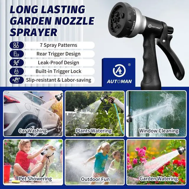 Alt view image 3 of 6 - AUTOMAN Garden Hose Nozzle, ABS Water Spray Nozzle, 7 Adjustable Watering Patterns, Slip-Resistant for Watering Plants, Lawn & Garden, Washing Cars, Cleaning, Showering P