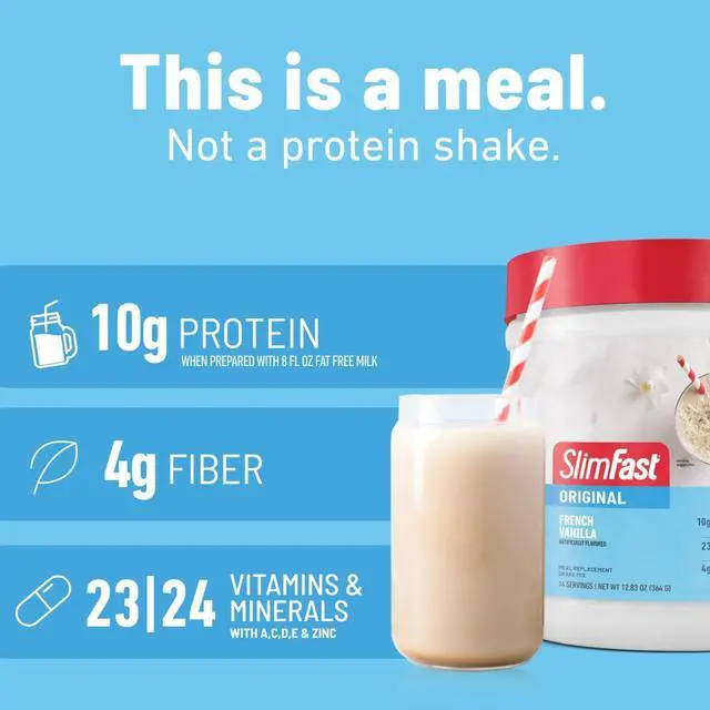 Alt view image 5 of 7 - SlimFast Meal Replacement Powder, Original French Vanilla, 10g Protein, 22 Servings