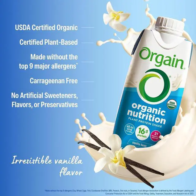 Alt view image 7 of 7 - Orgain Organic Nutritional Vegan Protein Shake, Vanilla, 16g Protein, 11oz, 4pk