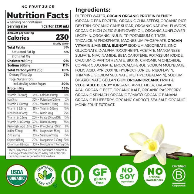 Alt view image 4 of 7 - Orgain Organic Nutritional Vegan Protein Shake, Vanilla, 16g Protein, 11oz, 4pk