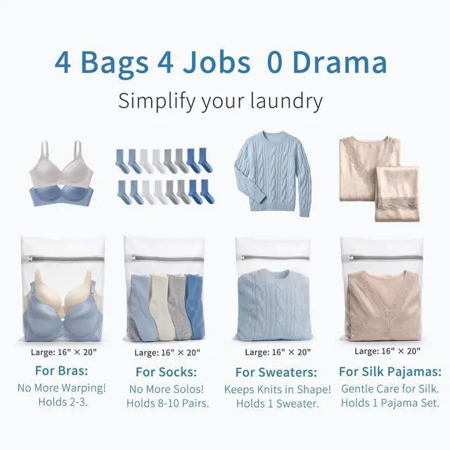 Alt view image 2 of 7 - Muchfun 4Pcs Fine Mesh Laundry Bags for Delicates, 16 x 20 Inches