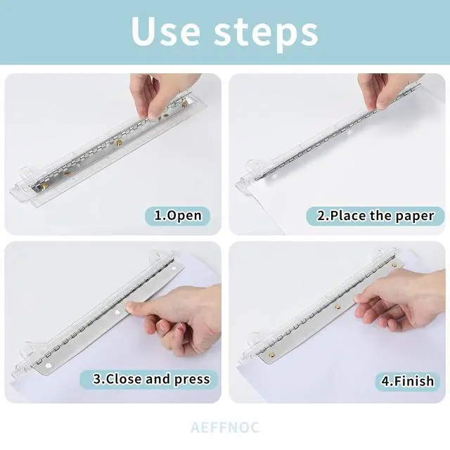 Alt view image 5 of 7 - AEFFNOC 3 Hole Punch, Portable, 10-Inch Ruler, 5-Sheet Capacity, for Binder, White