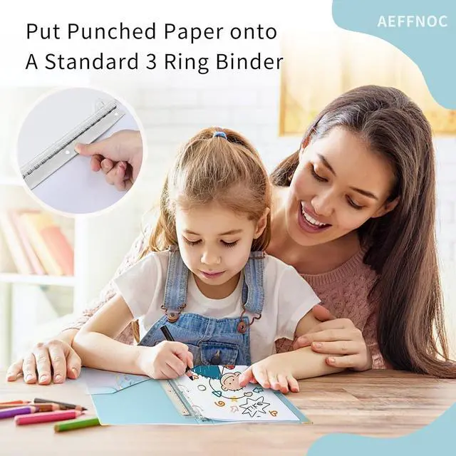 Alt view image 7 of 7 - AEFFNOC 3 Hole Punch, Portable, 10-Inch Ruler, 5-Sheet Capacity, for Binder, White