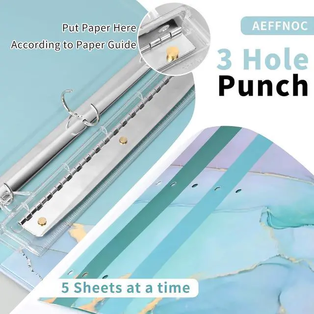 Alt view image 4 of 7 - AEFFNOC 3 Hole Punch, Portable, 10-Inch Ruler, 5-Sheet Capacity, for Binder, White