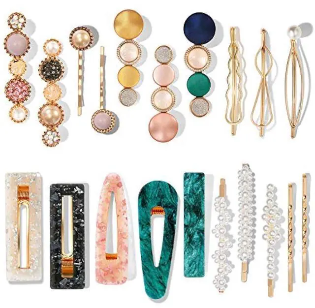 Main image of Mehayi 20PCS Macaron Pearl Acrylic Resin Hair Clips Set, Bobby Pins, Hair Barrettes, Boho Fancy Hair Accessories for Women Girls Wedding Decorative