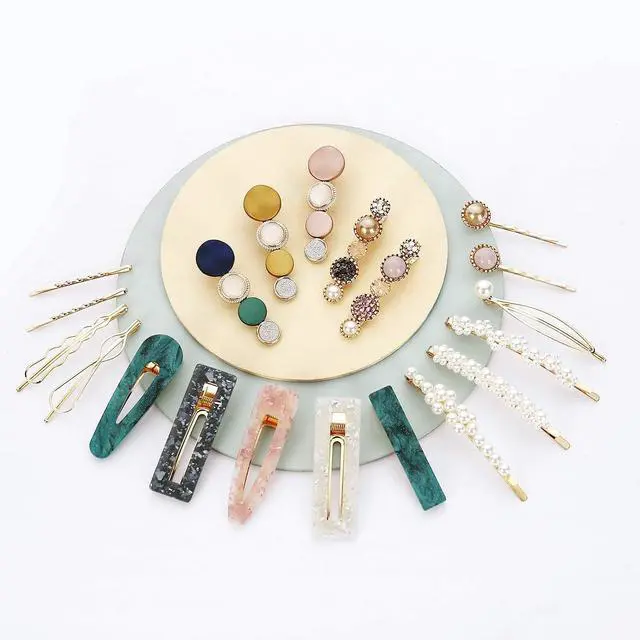 Alt view image 2 of 5 - Mehayi 20PCS Macaron Pearl Acrylic Resin Hair Clips Set, Bobby Pins, Hair Barrettes, Boho Fancy Hair Accessories for Women Girls Wedding Decorative