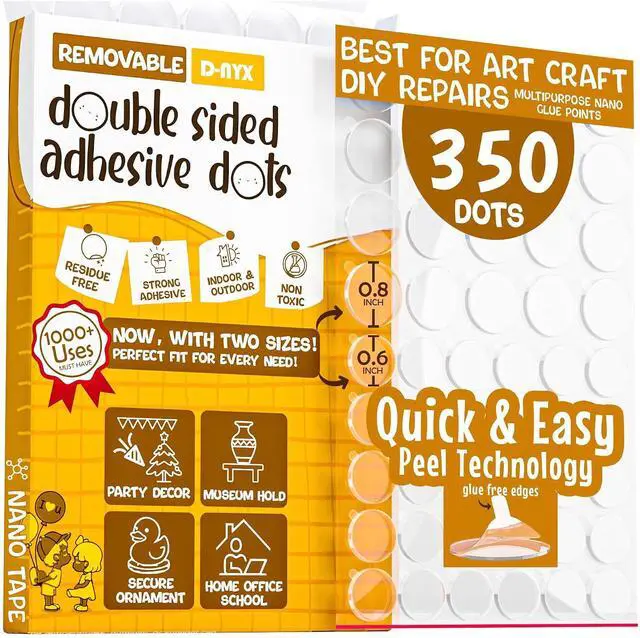 Main image of D-NYX Double Sided Tape Adhesive Dots, 350 Pack, Removable No Trace Clear Sticky Tac Blue, for Balloon Tassels Picture Hanging Strips