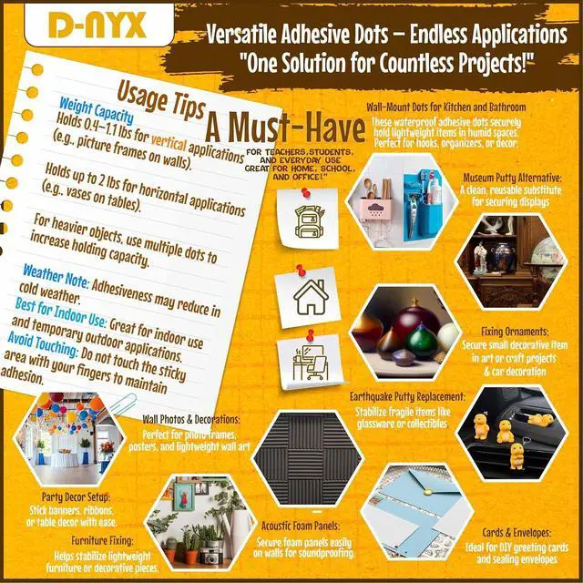 Alt view image 5 of 7 - D-NYX Double Sided Tape Adhesive Dots, 350 Pack, Removable No Trace Clear Sticky Tac Blue, for Balloon Tassels Picture Hanging Strips