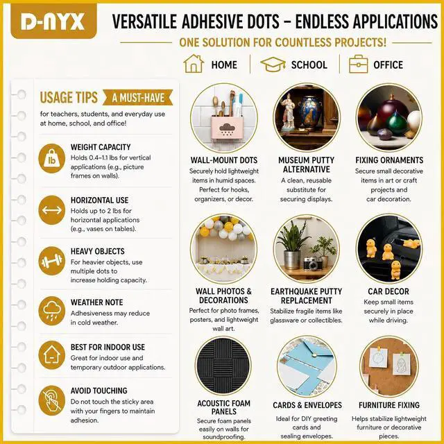 Alt view image 6 of 7 - D-NYX Double Sided Tape Adhesive Dots, 350 Pack, Removable No Trace Clear Sticky Tac Blue, for Balloon Tassels Picture Hanging Strips