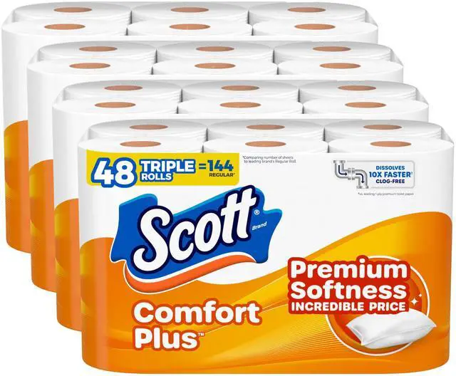 Main image of Scott ComfortPlus 48 Triple Rolls 231Sheets per Roll 1-Ply Septic-Safe Toilet Paper