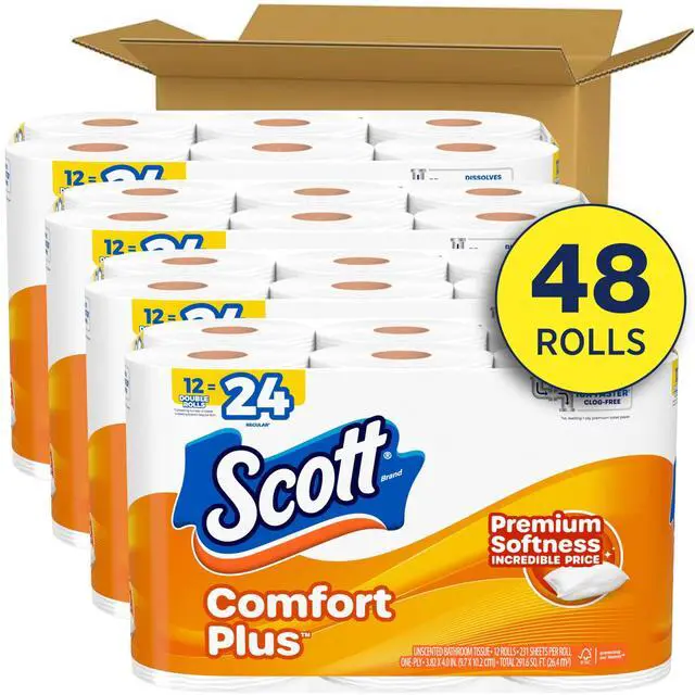 Alt view image 6 of 6 - Scott ComfortPlus 48 Triple Rolls 231Sheets per Roll 1-Ply Septic-Safe Toilet Paper