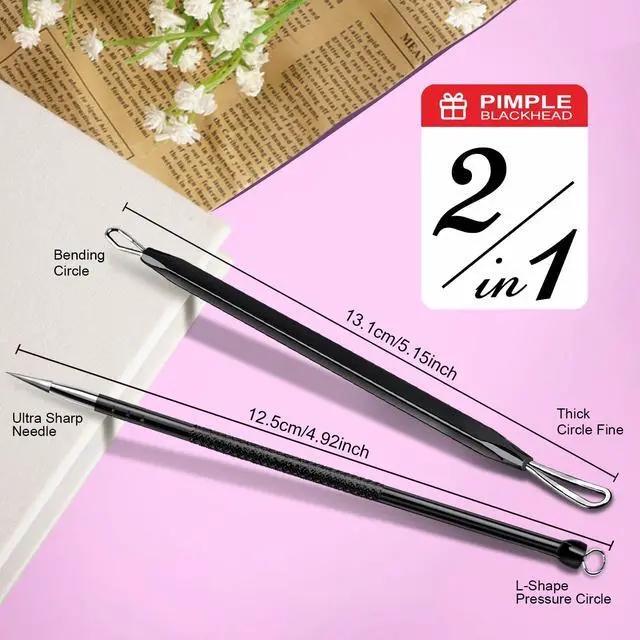 Alt view image 3 of 7 - Teenitor 2-in-1 Pimple Extractor Comedone and Acne Tool Blackhead Removal for Face and Nose Black